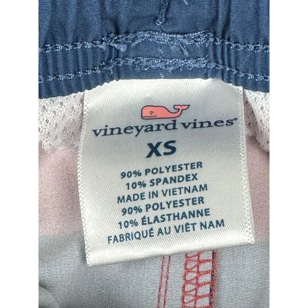 Vineyard Vines Swim Trunks XS Mens Red‎ Blue Flag Whale Stripe Beach Summer